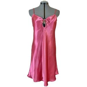 Vintage 1980s Polka Dot Pink Green Satin Slip Nightgown Negligee M Medium 8 10